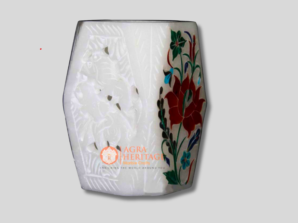 Carnelian Gemstone Inlay White Pen and Pencil Holder